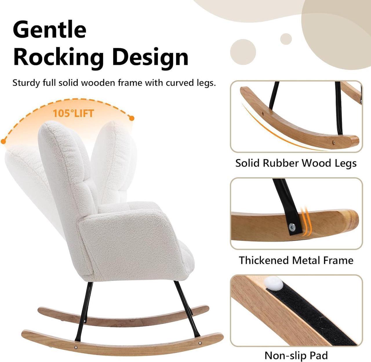 Alt view image 5 of 7 - NIOIIKIT Nursery Rocking Chair Teddy Upholstered Glider Rocker Rocking Accent Chair Padded Seat with High Backrest Armchair Comfy Side Chair for Living Room Bedroom Offices (Ivory Teddy)