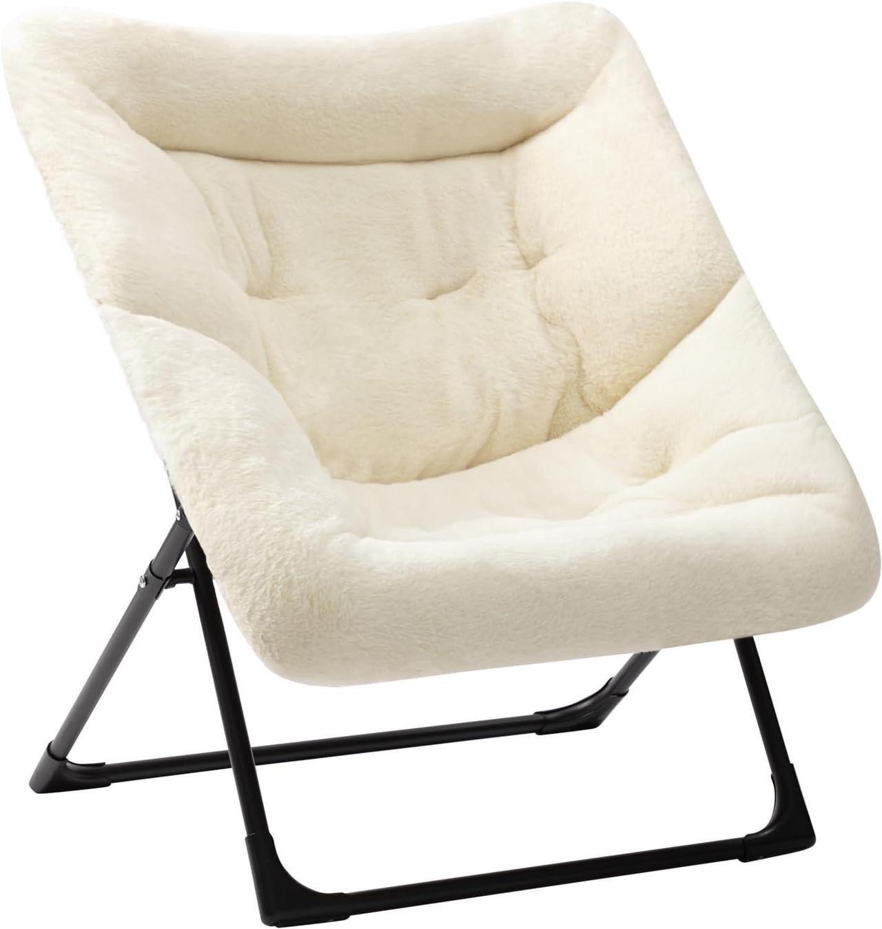Main image of HollyHOME X-Large Saucer Chair, Comfy Oversized Folding Chair, Faux-Fur Reading Chair for Teens, Adults, Foldable Accent Lazy Chair, Metal Frame Lounge Chair for Living Room, Bedroom, Dorm, Beige
