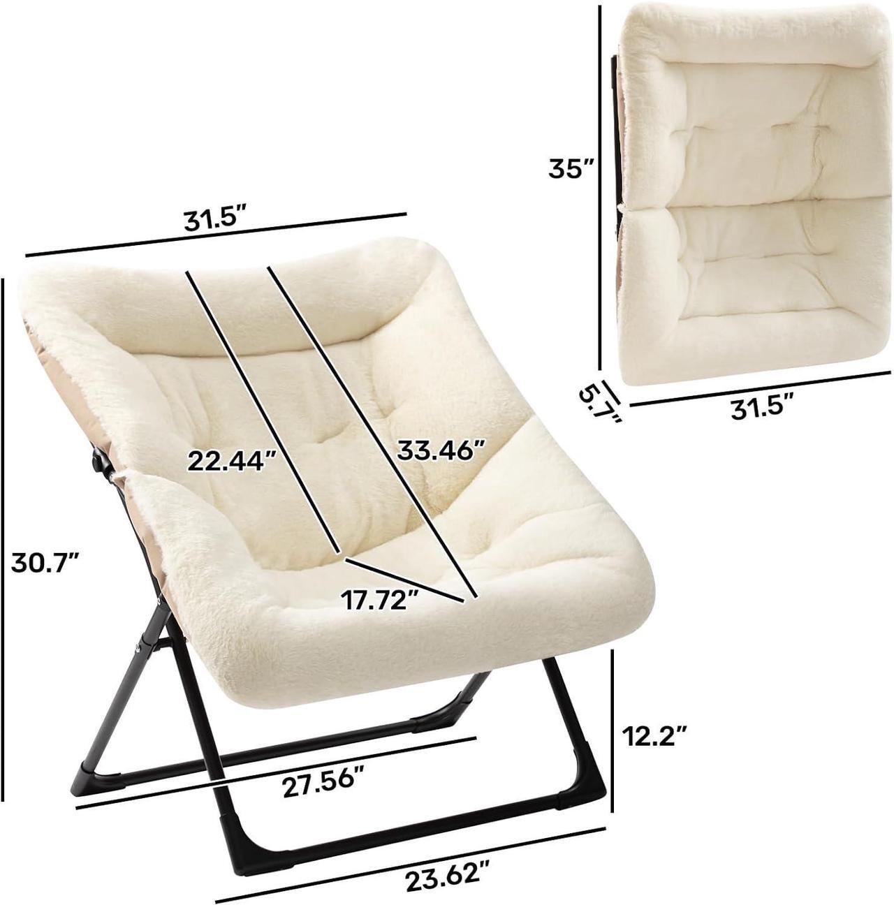 Alt view image 3 of 7 - HollyHOME X-Large Saucer Chair, Comfy Oversized Folding Chair, Faux-Fur Reading Chair for Teens, Adults, Foldable Accent Lazy Chair, Metal Frame Lounge Chair for Living Room, Bedroom, Dorm, Beige