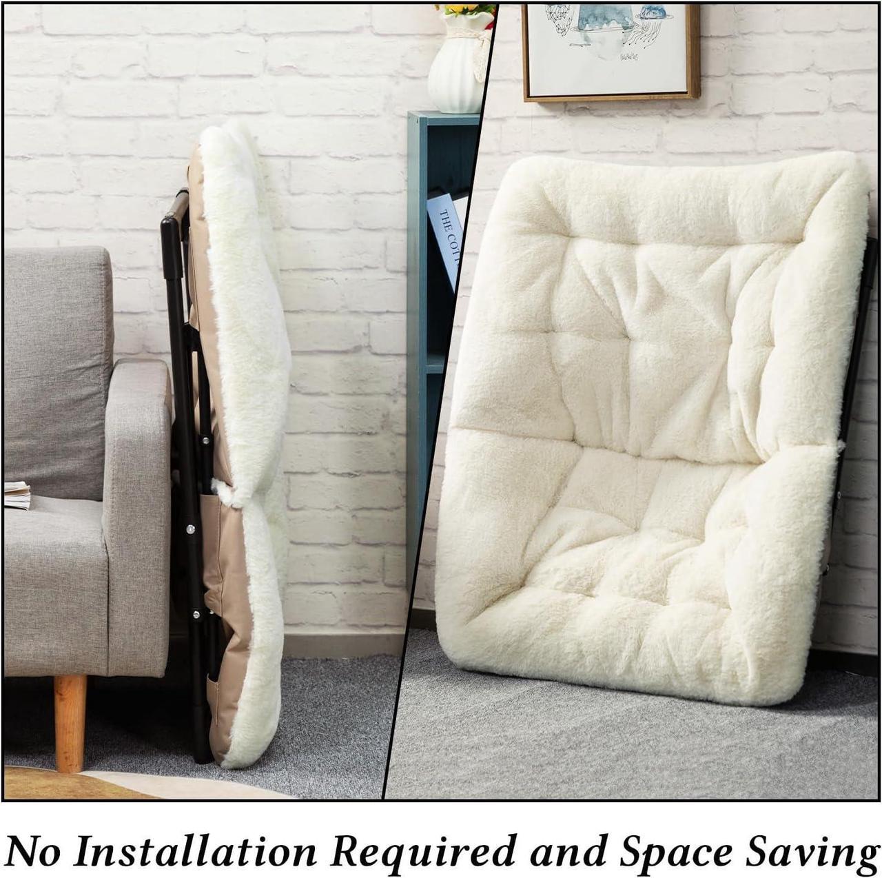 Alt view image 7 of 7 - HollyHOME X-Large Saucer Chair, Comfy Oversized Folding Chair, Faux-Fur Reading Chair for Teens, Adults, Foldable Accent Lazy Chair, Metal Frame Lounge Chair for Living Room, Bedroom, Dorm, Beige