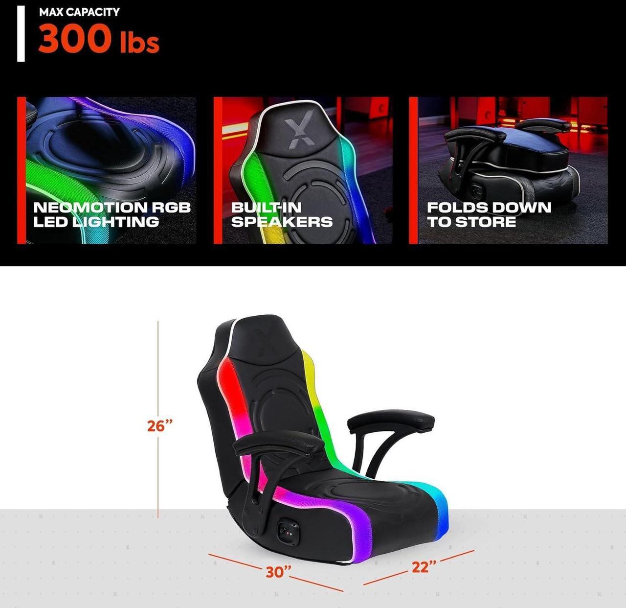 Alt view image 2 of 6 - X Rocker Video Gaming Floor Rocker Chair, Built-in Audio Speakers, Foldable for Bedroom or Game Room, Gifts for Gamers, Boys Girls Teens 5-17