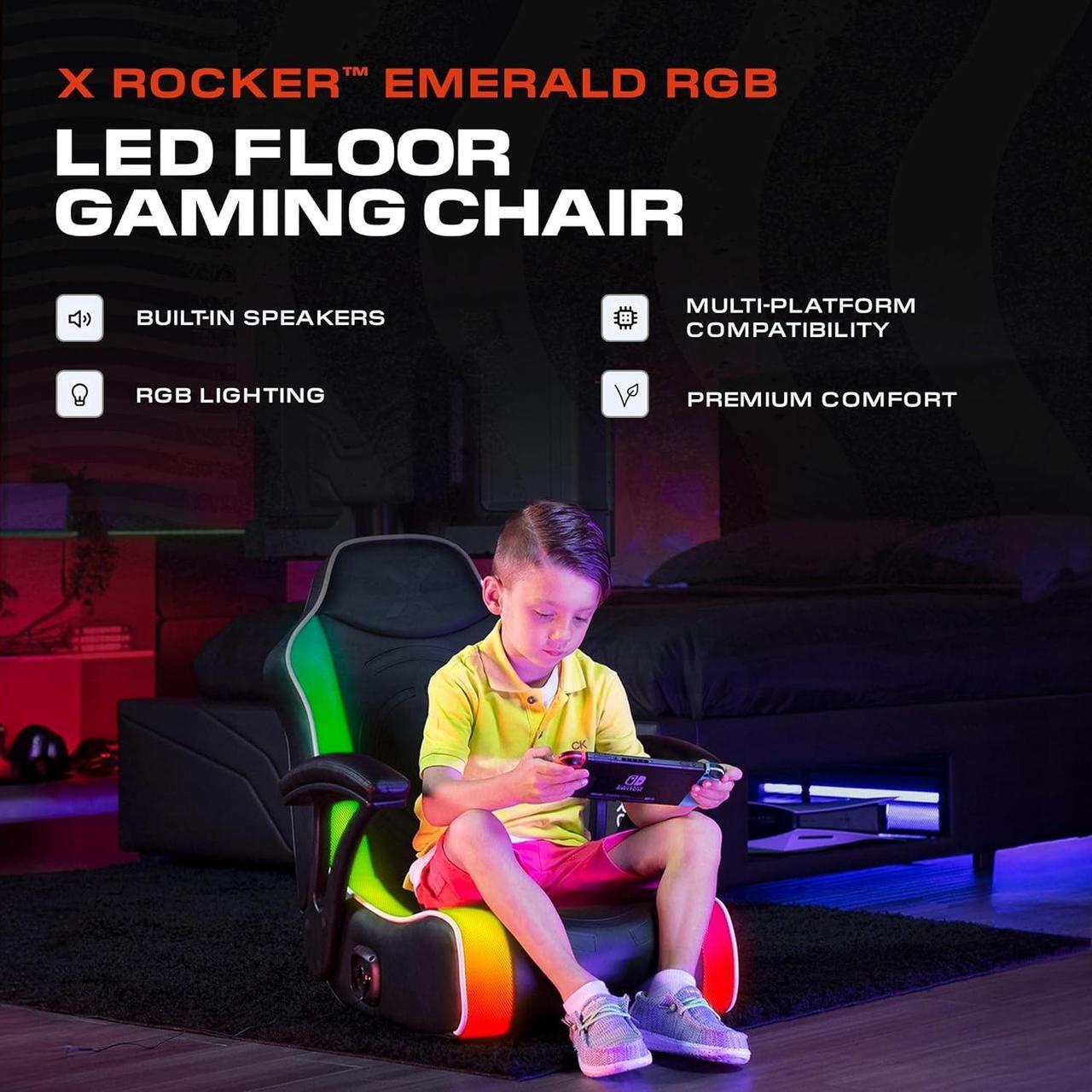 Alt view image 3 of 6 - X Rocker Video Gaming Floor Rocker Chair, Built-in Audio Speakers, Foldable for Bedroom or Game Room, Gifts for Gamers, Boys Girls Teens 5-17