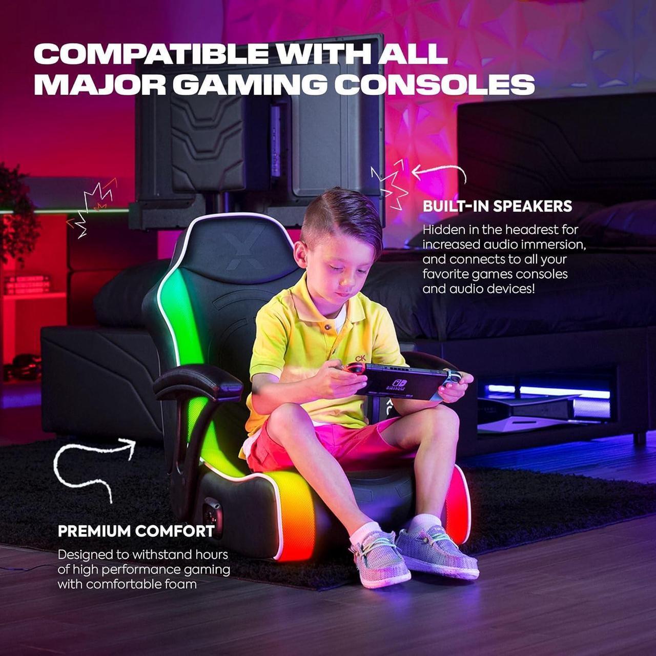 Alt view image 4 of 6 - X Rocker Video Gaming Floor Rocker Chair, Built-in Audio Speakers, Foldable for Bedroom or Game Room, Gifts for Gamers, Boys Girls Teens 5-17