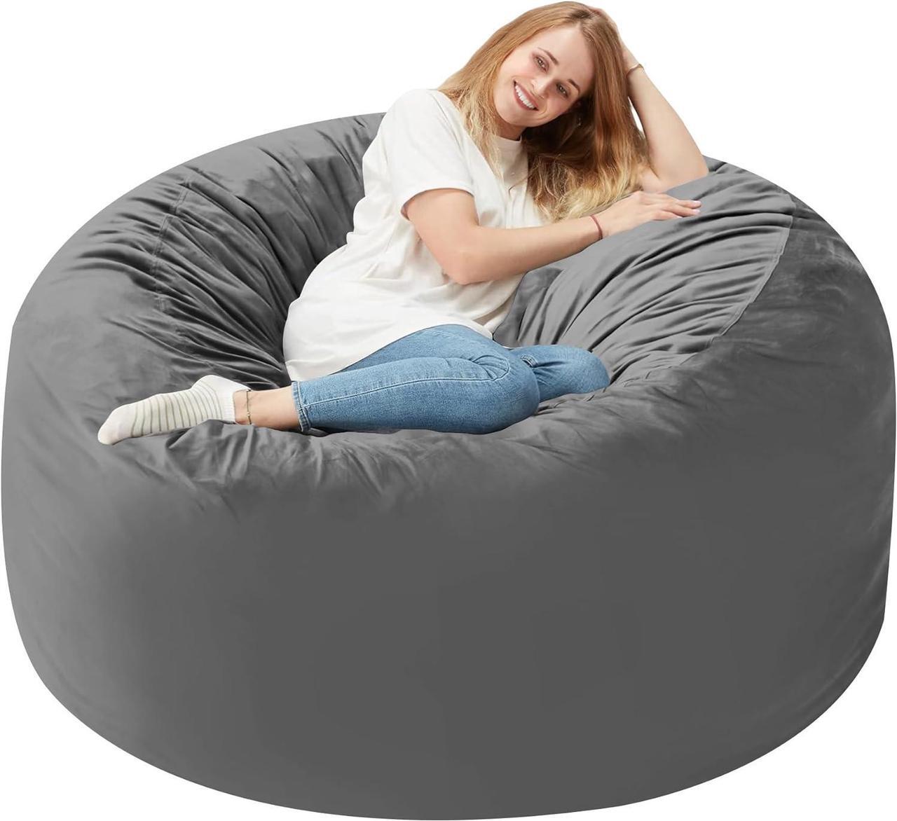 Main image of Homguava 5FT Bean Bag Chair: Large 5' Bean Bags with Memory Foam Filled, Large Beanbag Chairs Soft Sofa with Dutch Velet Cover 5FT(50"×50"×26")-Grey