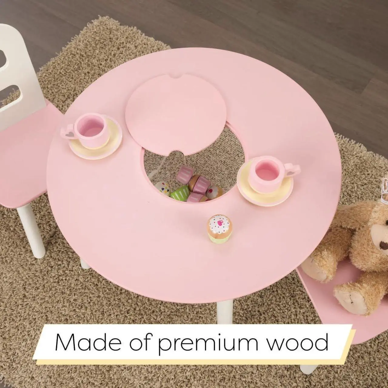 Alt view image 5 of 6 - KidKraft Wooden Round Table & 2 Chair Set with Center Mesh Storage - Pink & White