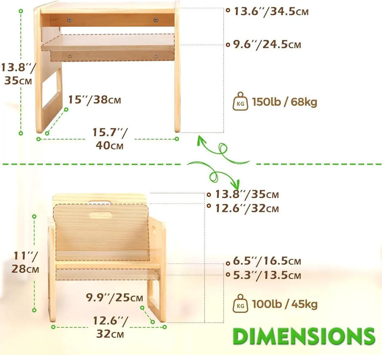 Alt view image 5 of 6 - FUNLIO Montessori Weaning Table and Chair Set for Toddlers Age 1-3, Height Adjustable Toddler Table and Chair Set, Cube Kids Table Chair for Reading/Eating/Playing, Easy to Assemble, CPC Certified