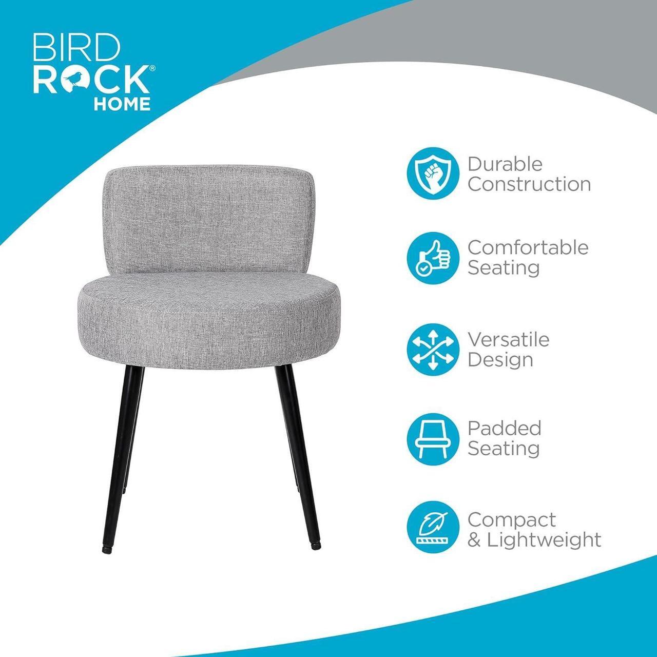 Alt view image 3 of 7 - BIRDROCK HOME Linen Chair w/Back - Small Padded Footrest - Compact Round Ottoman Foot Stool - Living Room, Office, Dorm Chair - Upholstered Soft Seating - Black Metal Legs - Couch, Desk, Sofa - Grey