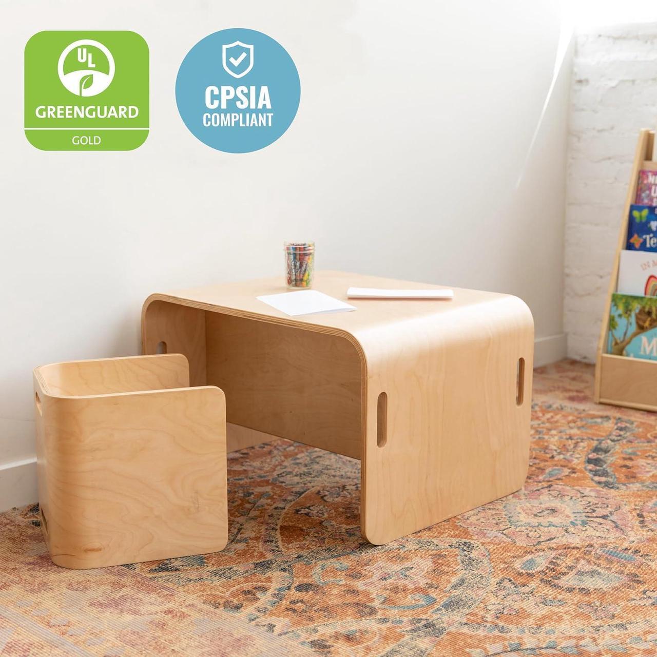 Alt view image 5 of 7 - ECR4Kids Bentwood Multipurpose Table and Chair Set, Kids Furniture, Natural, 3-Piece