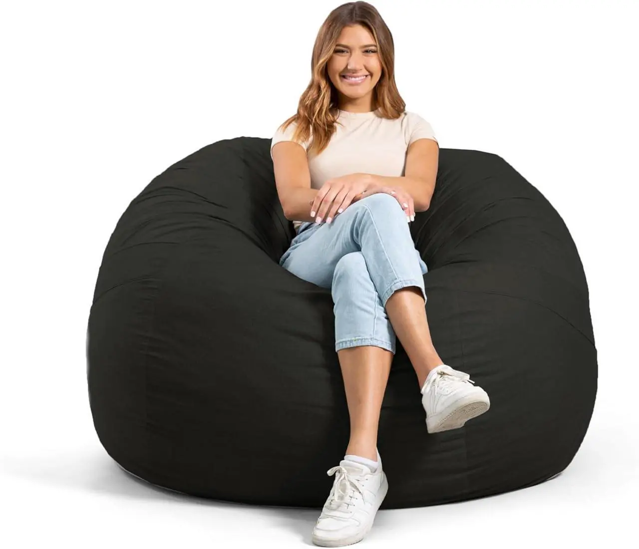Main image of Big Joe Fuf Large Foam Filled Bean Bag Chair with Removable Cover, Black Lenox, Durable Woven Polyester, 4 feet Big