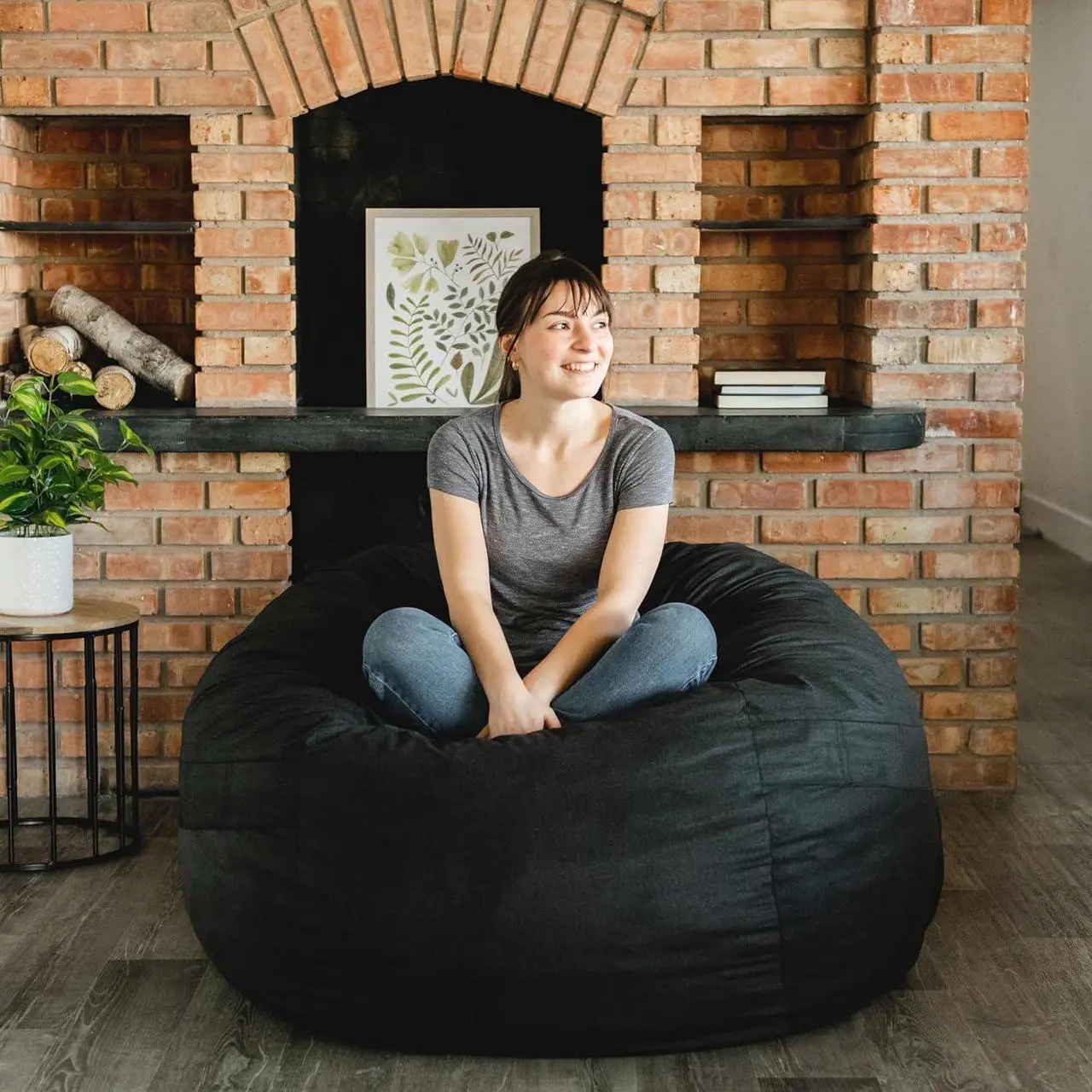 Alt view image 4 of 7 - Big Joe Fuf Large Foam Filled Bean Bag Chair with Removable Cover, Black Lenox, Durable Woven Polyester, 4 feet Big