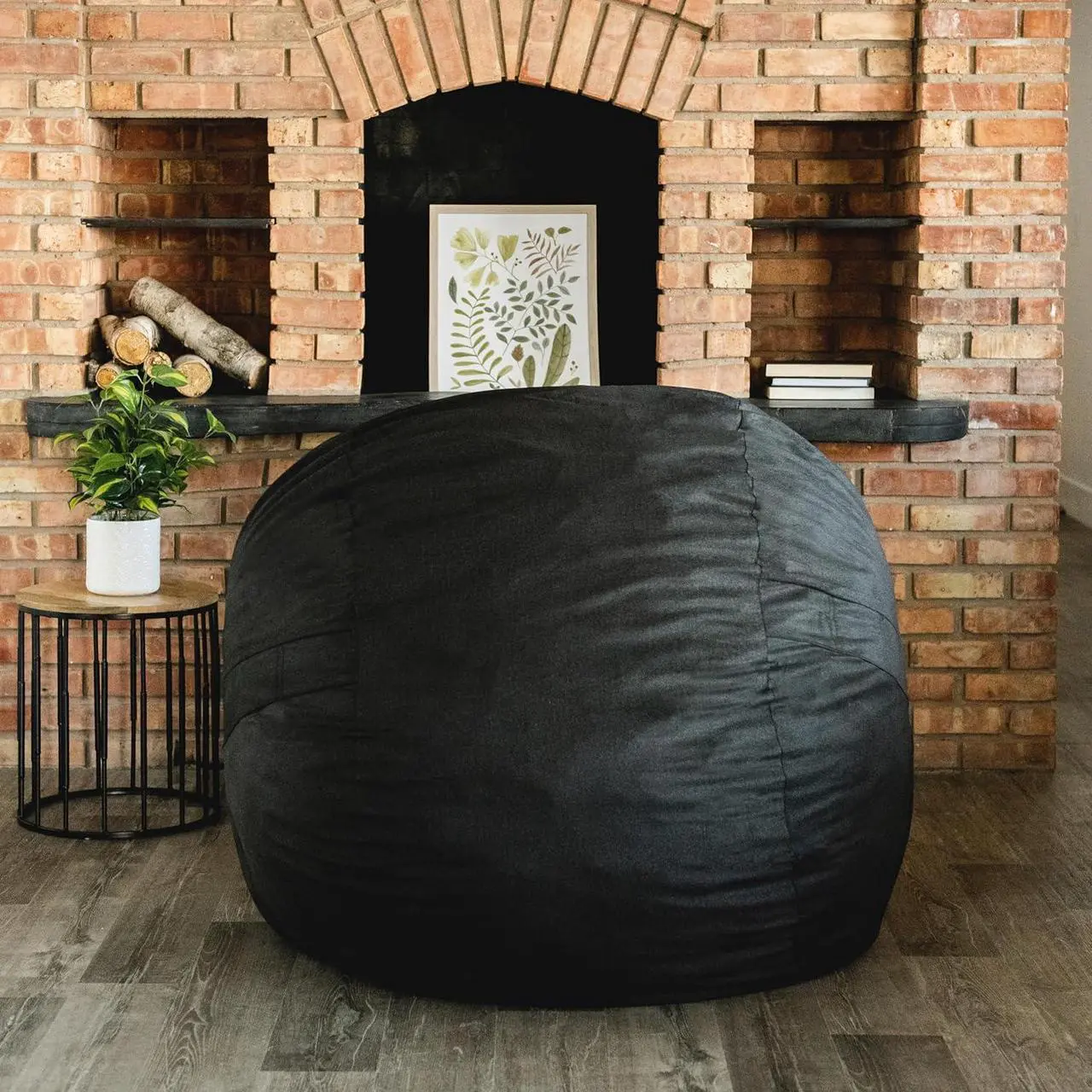 Alt view image 5 of 7 - Big Joe Fuf Large Foam Filled Bean Bag Chair with Removable Cover, Black Lenox, Durable Woven Polyester, 4 feet Big
