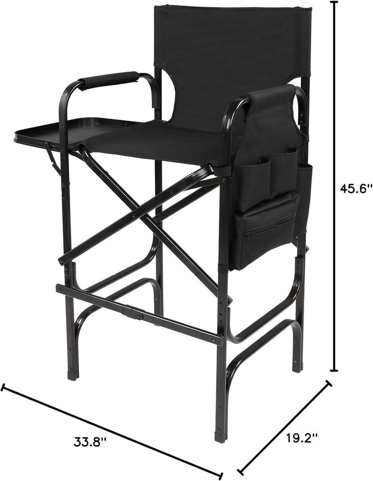 Alt view image 3 of 7 - OmySalon 31" Tall Directors Chair Black Folding with Side Table Storage Bag,Aluminum Frame 300 lbs Capacity, 33.8" L x 19.2" W x 45.6" H,Portable Makeup Artist Bar Height