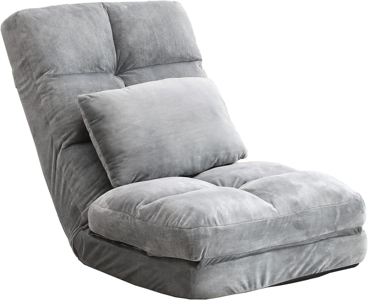 Main image of Indoor Chaise Lounge Sofa, Floor Chair with Back Support for Adults, 14 Angle Adjustment Recliner Chair, Folding Floor Lounger with Pillow 8823(Grey)