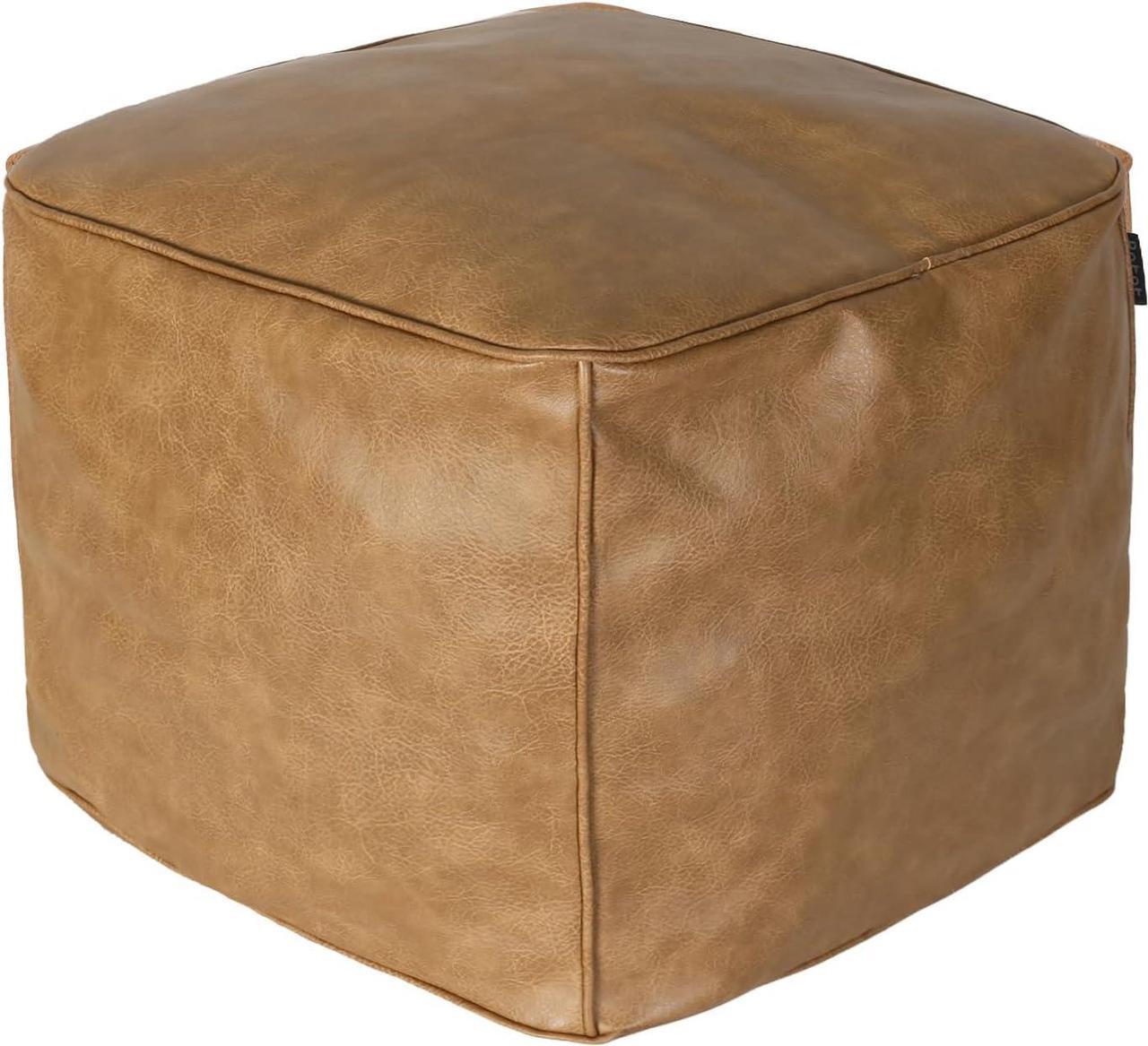 Main image of ROTOT Square Pouf Ottoman Cover, Cube Bean Bag Chair, Decorative Footrest, Casual Footstool, Storage Solution for Bedroom Living Room (Amaretto)