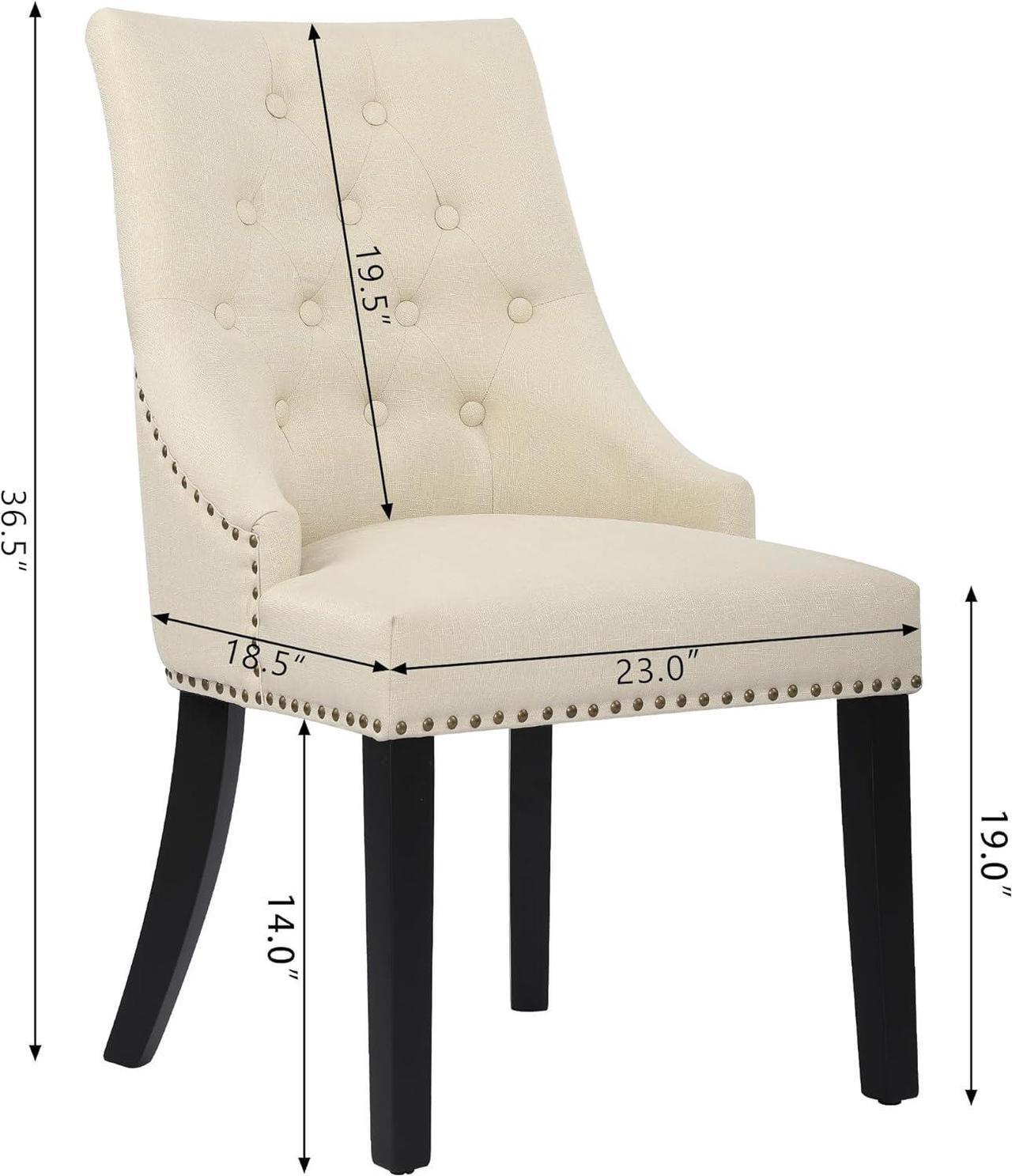 Alt view image 3 of 7 - DAGONHIL Fabric Dining Chairs Set of 2 Tufted Dining Room Chairs Upholstered Kitchen Chairs, Accent Chairs with Black Solid Wood Legs, Nailed Trim (Beige)