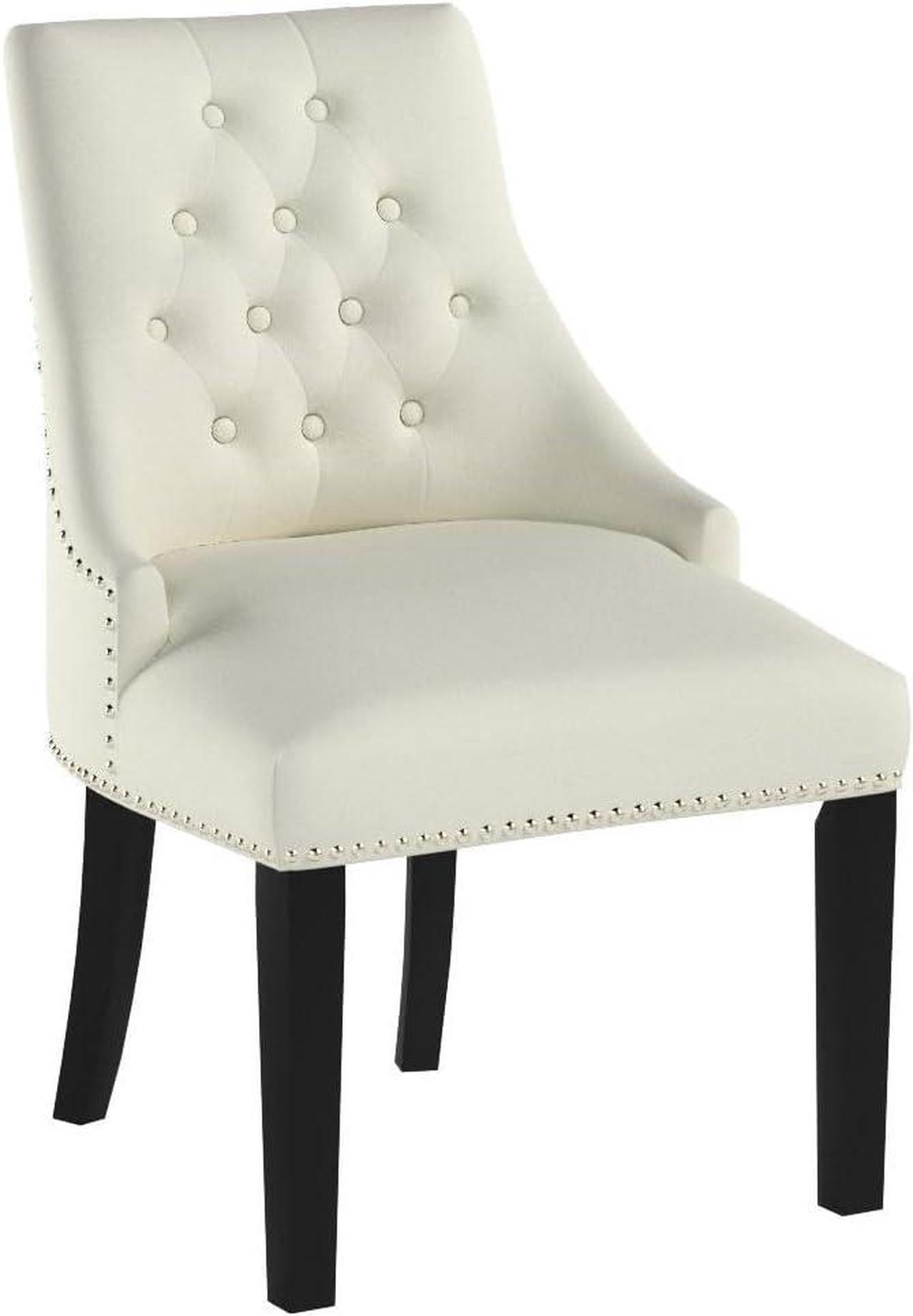 Alt view image 6 of 7 - DAGONHIL Fabric Dining Chairs Set of 2 Tufted Dining Room Chairs Upholstered Kitchen Chairs, Accent Chairs with Black Solid Wood Legs, Nailed Trim (Beige)