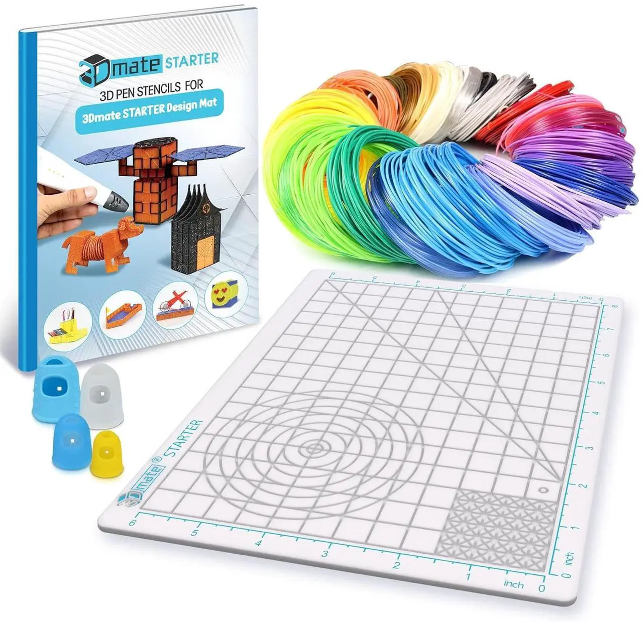 Main image of 3D Pen Filament with Silicon Design Mat and Compatible Stencils Book with 11 Templates - 1.75mm PLA Plastic Refills - 360 Feet of Assorted Filament for 3D Drawing and Doodling