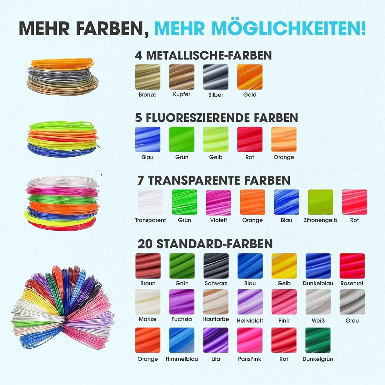 Alt view image 6 of 7 - 3D Pen Filament with Silicon Design Mat and Compatible Stencils Book with 11 Templates - 1.75mm PLA Plastic Refills - 360 Feet of Assorted Filament for 3D Drawing and Doodling