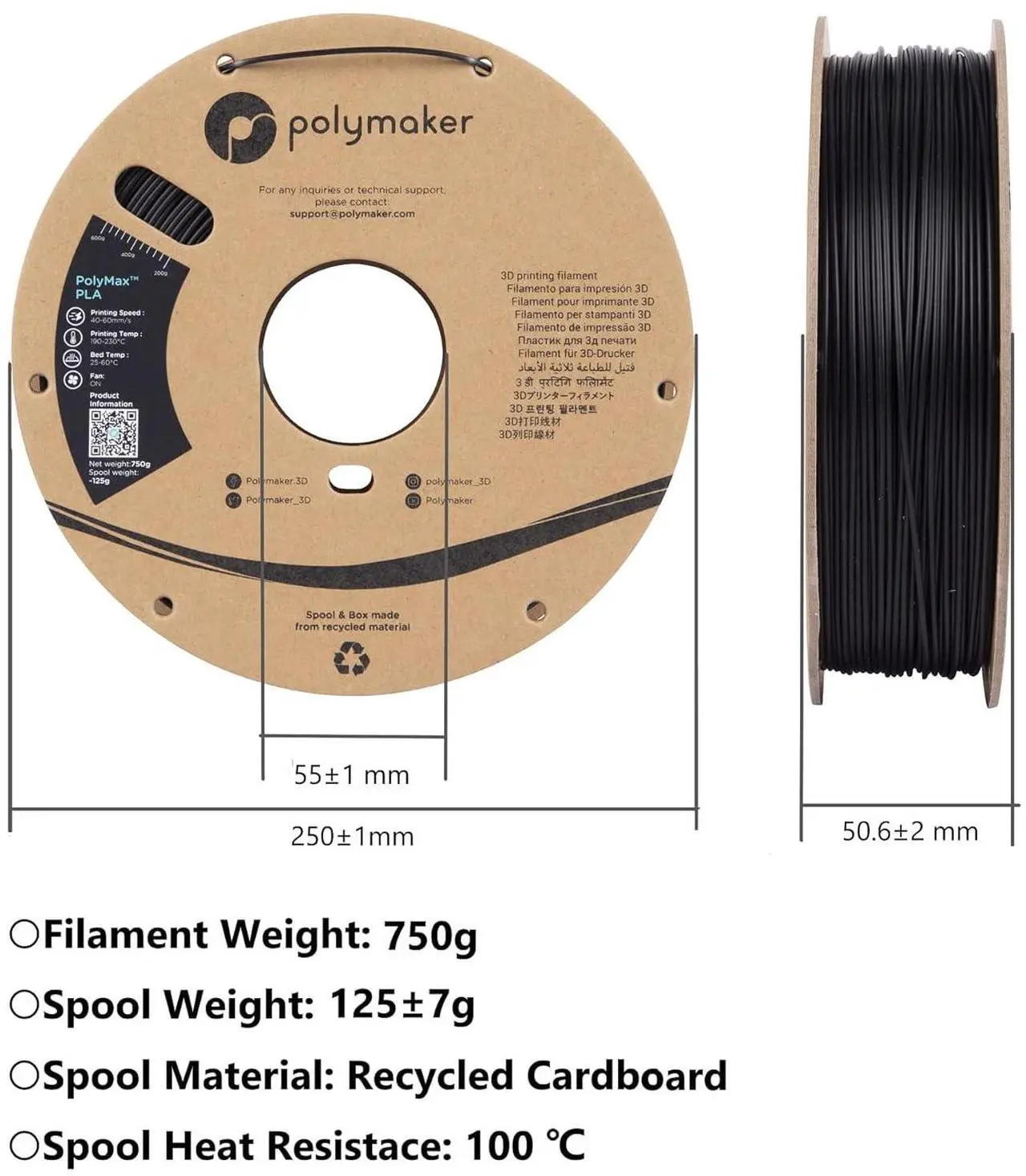 Alt view image 5 of 6 - Polymaker Polymax Tough PC Filament 1.75mm, Black Polycarbonate Filament 1.75mm 0.75kg Cardboard Spool - PC Filament 3D Printer Polycarbonate Filament PC, Tough & High Heat Resistant Black PC Filament