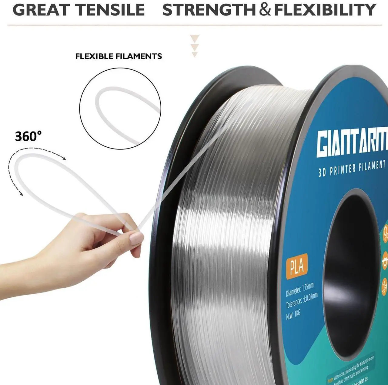 Alt view image 3 of 7 - GIANTARM Clear PLA Filament, 1.75mm Transparent PLA 1kg Spool (2.2lbs), 3D Printer Filament with Vacuum Packaging