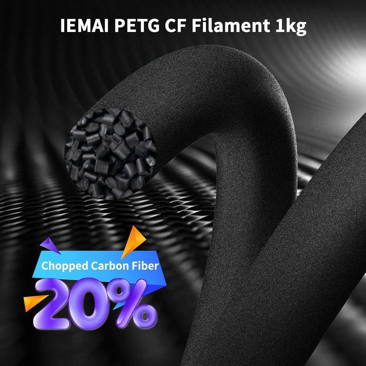 Alt view image 2 of 7 - IEMAI PETG Carbon Fiber Filament 1.75mm, Matte Black PETG-CF, Heat-Resistant, High Strength & Rigidity 3D Printer Filament, 1kg Spool Designed for Complex Models and Functional Parts