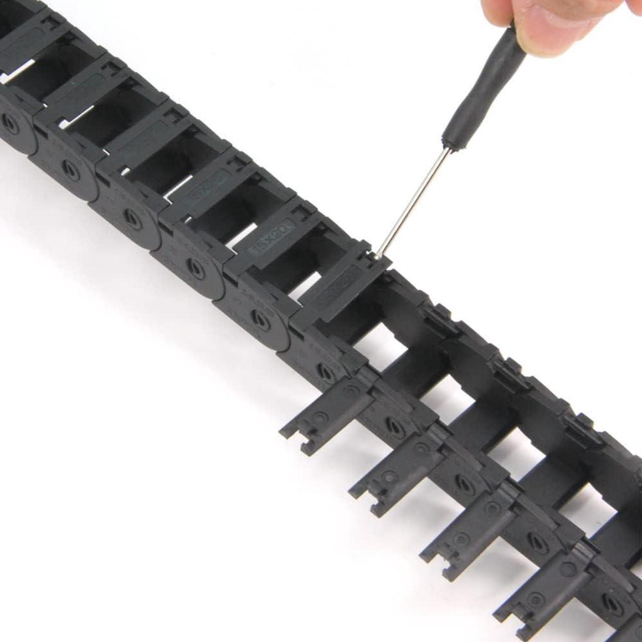 Alt view image 4 of 7 - Zeberoxyz 15x20mm Drag Chain Length 1Meter Open Type Black Plastic Cable Carrier R28 with 1Kit End Connectors for 3D Printer and CNC Machines