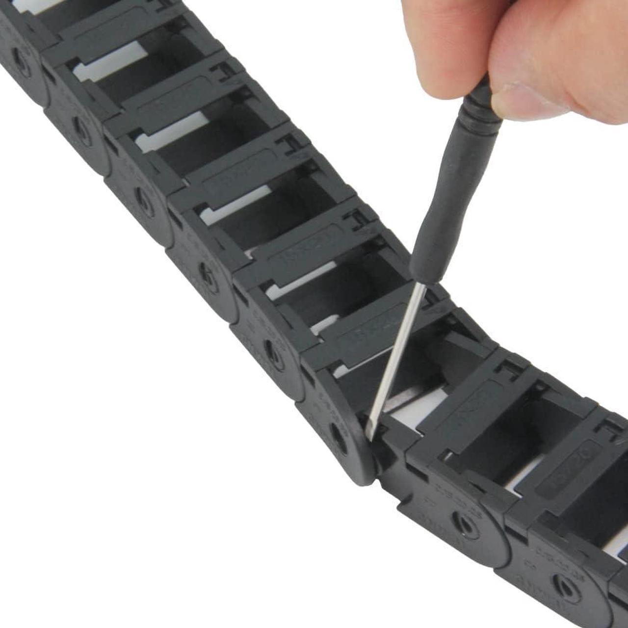 Alt view image 6 of 7 - Zeberoxyz 15x20mm Drag Chain Length 1Meter Open Type Black Plastic Cable Carrier R28 with 1Kit End Connectors for 3D Printer and CNC Machines