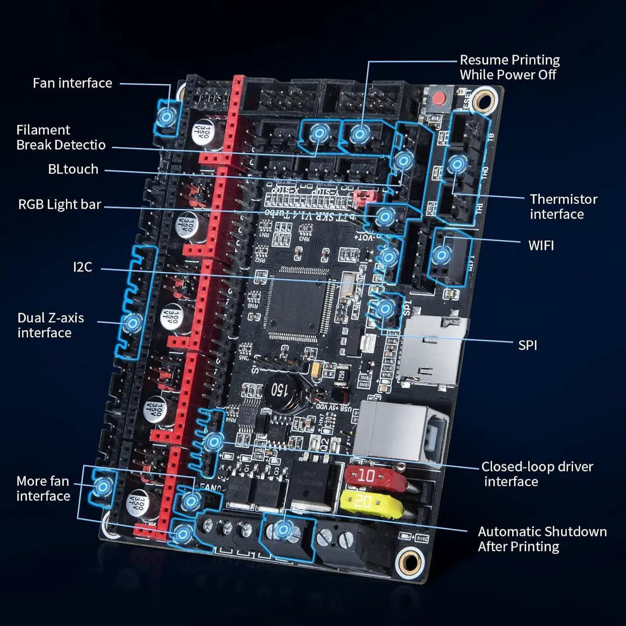 Alt view image 2 of 6 - BIGTREETECH SKR V1.4 Turbo 32Bit Control Board 120MHZ Support 5 Axis TMC2209 Stepper Motor Driver Klipper/Marlin Compatible with HDMI5/TFT35/TFT70 Touch Screen BTT Pi for Ender 3/CR10/Voron DIY Board