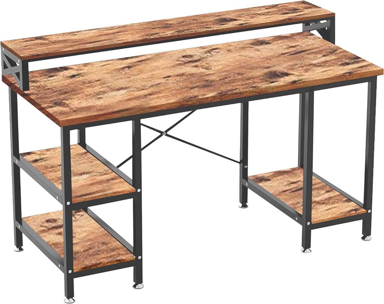 Main image of Halter Wood Computer Desk with Monitor Shelf, 55 inch Industrial Studio Gaming Desk with Storage, Dual Monitor Stand, Home Office PC Desk, Modern Rustic Compact Writing Desk, Walnut and Black