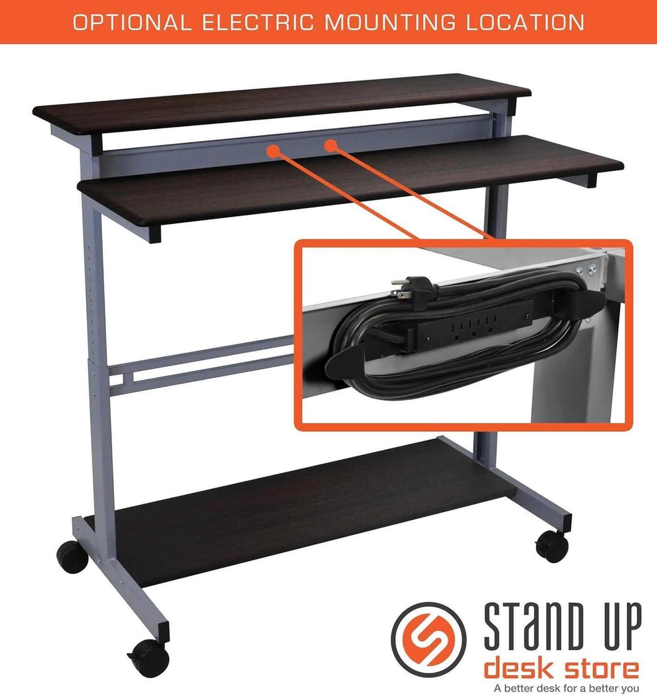 Alt view image 5 of 6 - Stand Up Desk Store Rolling Adjustable Height Two Tier Standing Desk Computer Workstation (Silver Frame/Dark Walnut Top, 48" Wide)