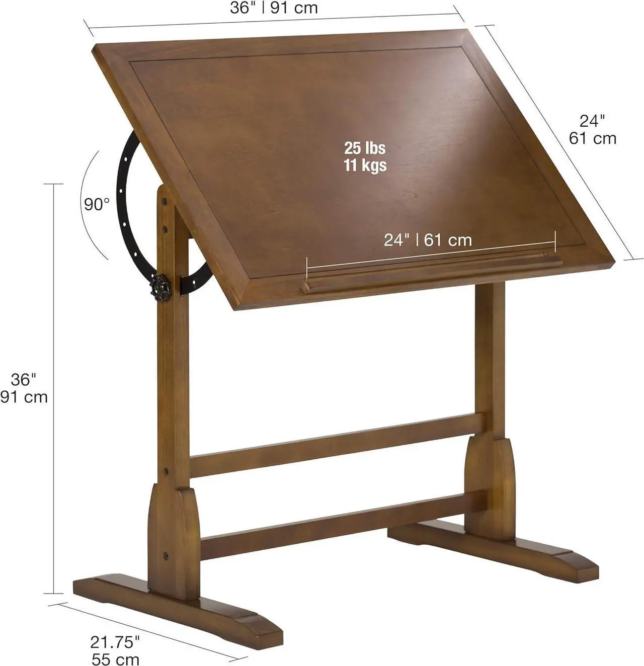 Alt view image 3 of 7 - SD Studio Designs Vintage Rustic Oak Top Adjustable Drafting Craft Drawing Hobby Table Writing Studio Desk, 36''W x 24''D