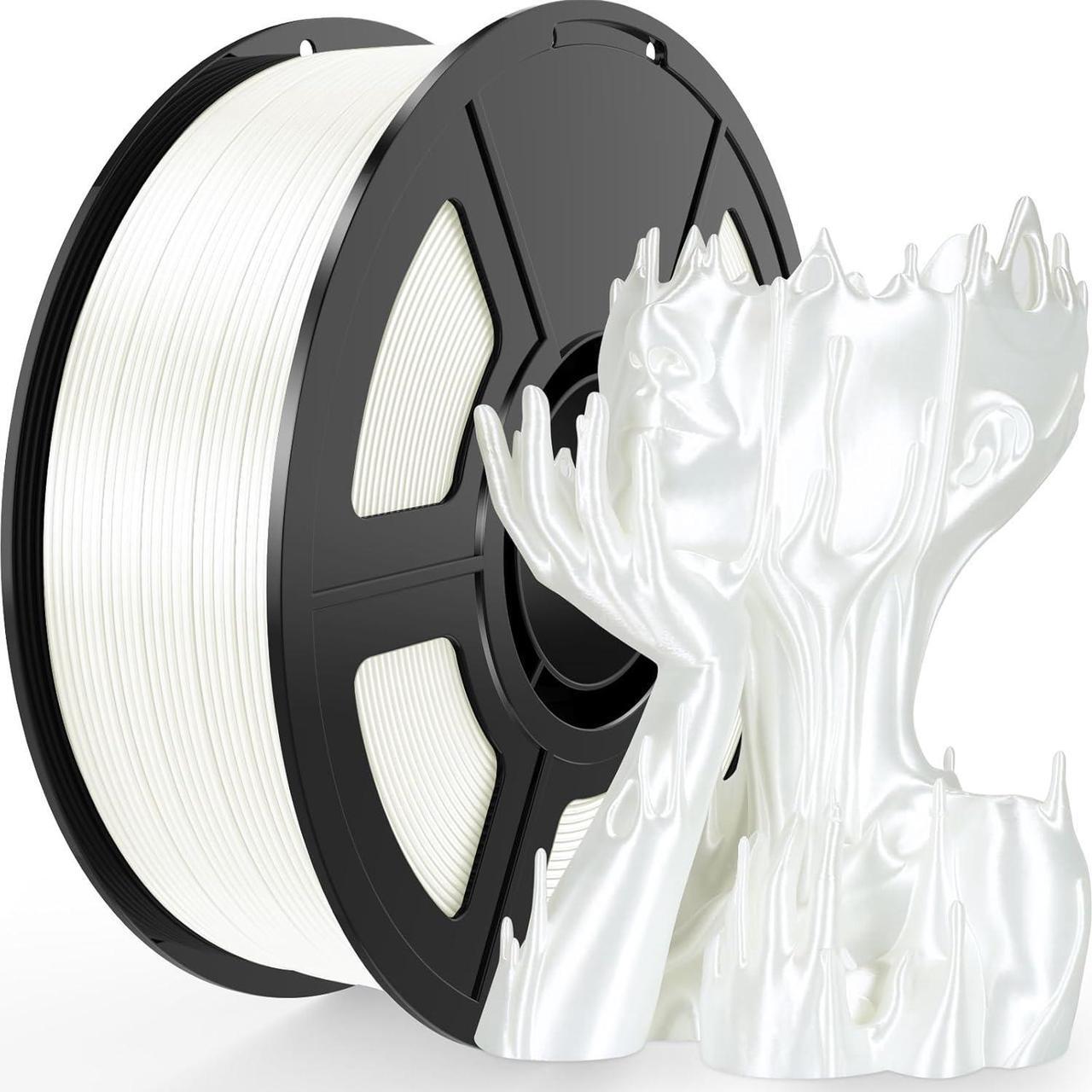 Main image of Pearl White Silk PLA Filament 1.75mm, High Gloss PLA Clog-Free 3D Printer Filament, Dimensional Accuracy +/- 0.03mm, 1kg(2.2lbs), Fits for Most FDM 3D Printers