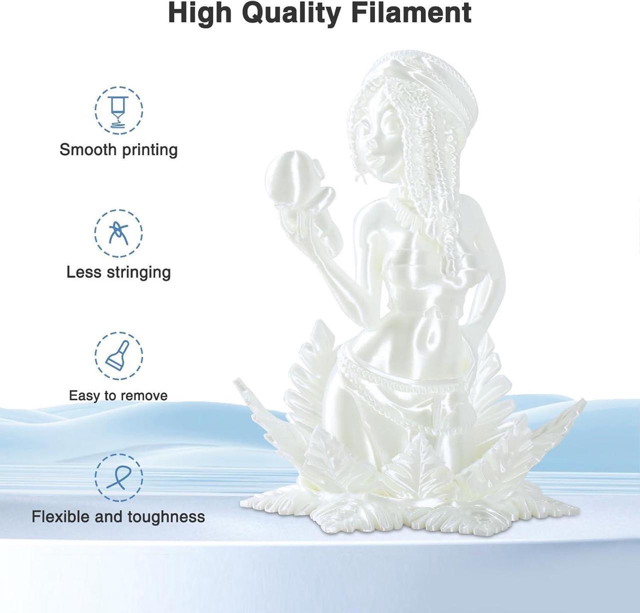 Alt view image 4 of 7 - Pearl White Silk PLA Filament 1.75mm, High Gloss PLA Clog-Free 3D Printer Filament, Dimensional Accuracy +/- 0.03mm, 1kg(2.2lbs), Fits for Most FDM 3D Printers