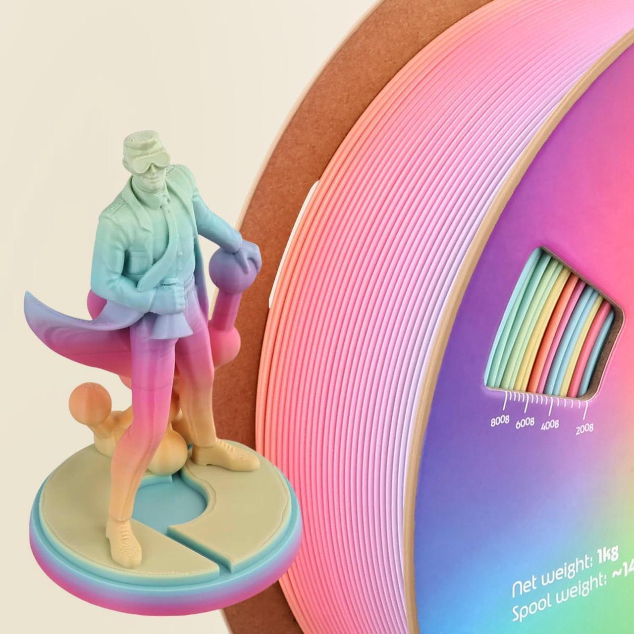 Alt view image 4 of 6 - Polymaker Panchroma Satin Rainbow PLA 3D Printer Filament 1.75mm, Gradient Rainbow PLA Filament 1.75 Satin Surface 1kg - Panchroma Multicolor PLA 3D Printing Filament