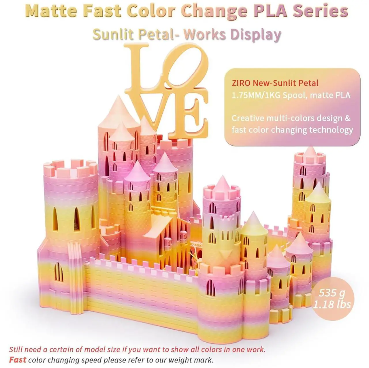 Alt view image 6 of 7 - ZIRO 3D Printer Filament PLA, Fast Color Changing Filament(Matte), Color Change by Length PLA, Fit Most FDM 3D Printers, Matte Finish 1KG/ 2.2lbs Spool, Sunlit Petal