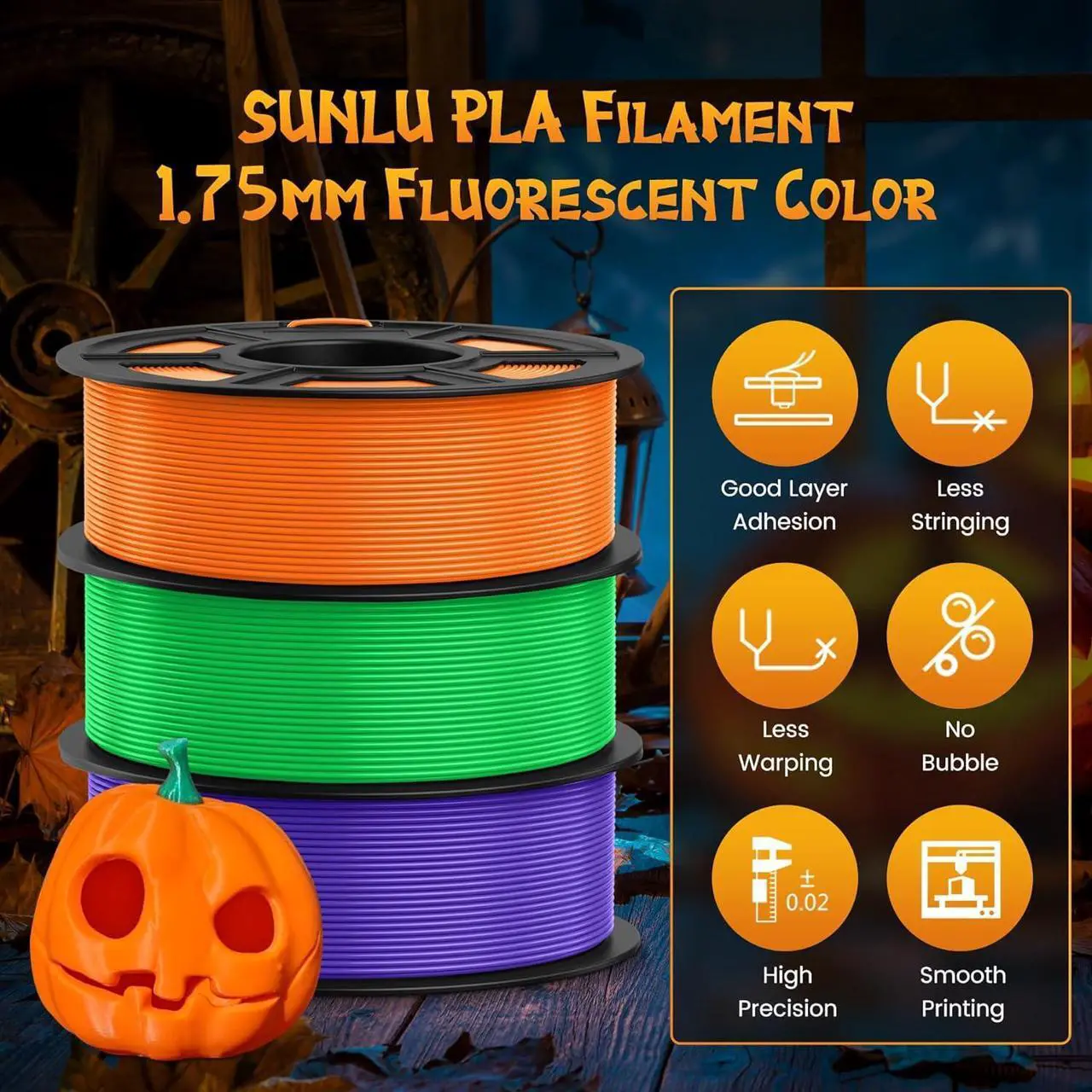 Alt view image 2 of 7 - SUNLU Fluorescent PLA 3D Printer Filament, PLA Filament 1.75mm, Brighter Color for Halloween Decoration, Neatly Wound Filament, Fit Most FDM 3D Printer, 1kg Spool, Fluorescent Yellow
