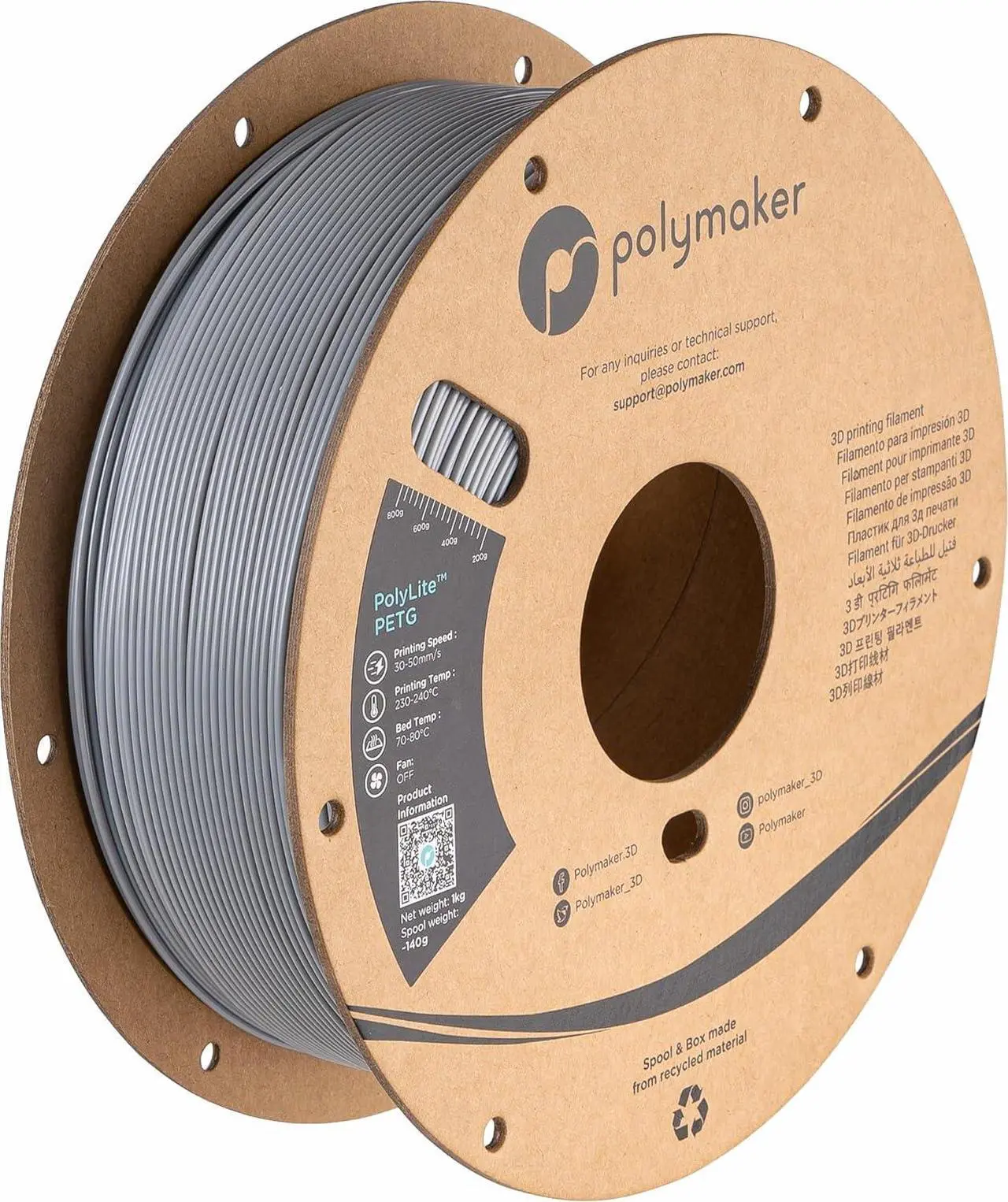 Main image of Polymaker PETG Filament 1.75mm, 1kg Strong PETG 3D Printer Filament Grey - PolyLite PETG Grey 3D Printing Filament 1.75mm, Dimensional Accuracy +/- 0.03mm, Print with Most 3D Printers