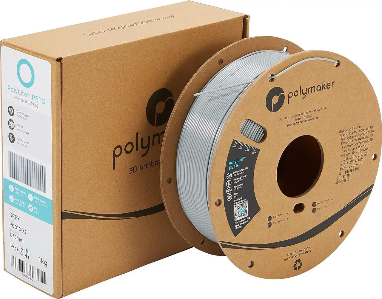Alt view image 5 of 7 - Polymaker PETG Filament 1.75mm, 1kg Strong PETG 3D Printer Filament Grey - PolyLite PETG Grey 3D Printing Filament 1.75mm, Dimensional Accuracy +/- 0.03mm, Print with Most 3D Printers