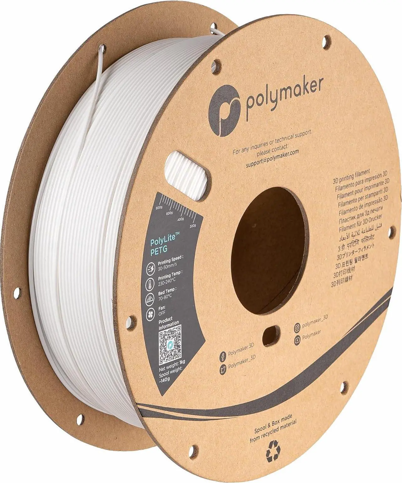 Main image of Polymaker PETG Filament 1.75mm, 1kg Strong PETG 3D Printer Filament White - PolyLite PETG White 3D Printing Filament 1.75mm, Dimensional Accuracy +/- 0.03mm, Print with Most 3D Printers