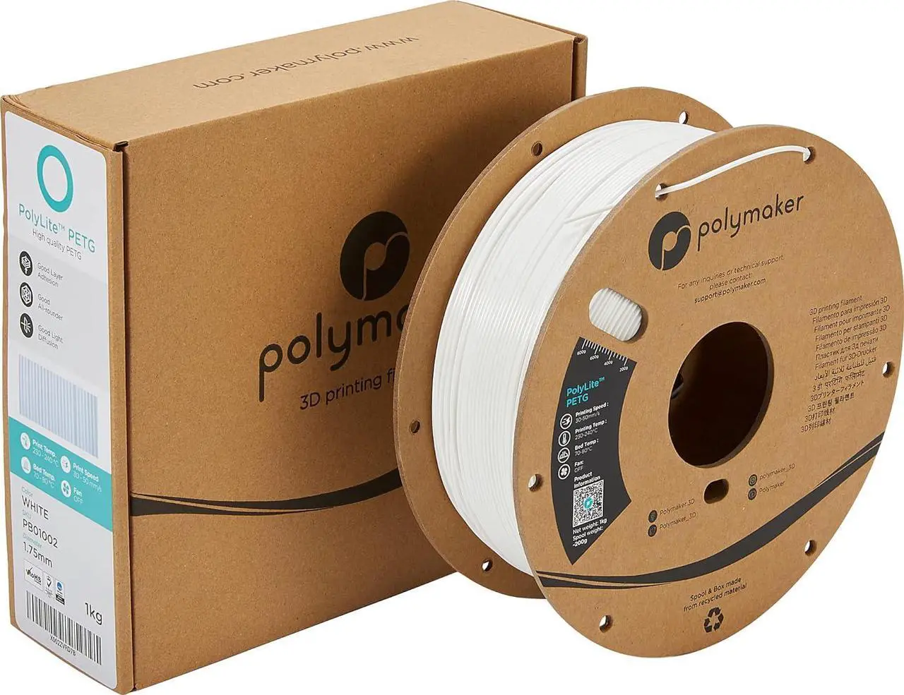 Alt view image 5 of 7 - Polymaker PETG Filament 1.75mm, 1kg Strong PETG 3D Printer Filament White - PolyLite PETG White 3D Printing Filament 1.75mm, Dimensional Accuracy +/- 0.03mm, Print with Most 3D Printers