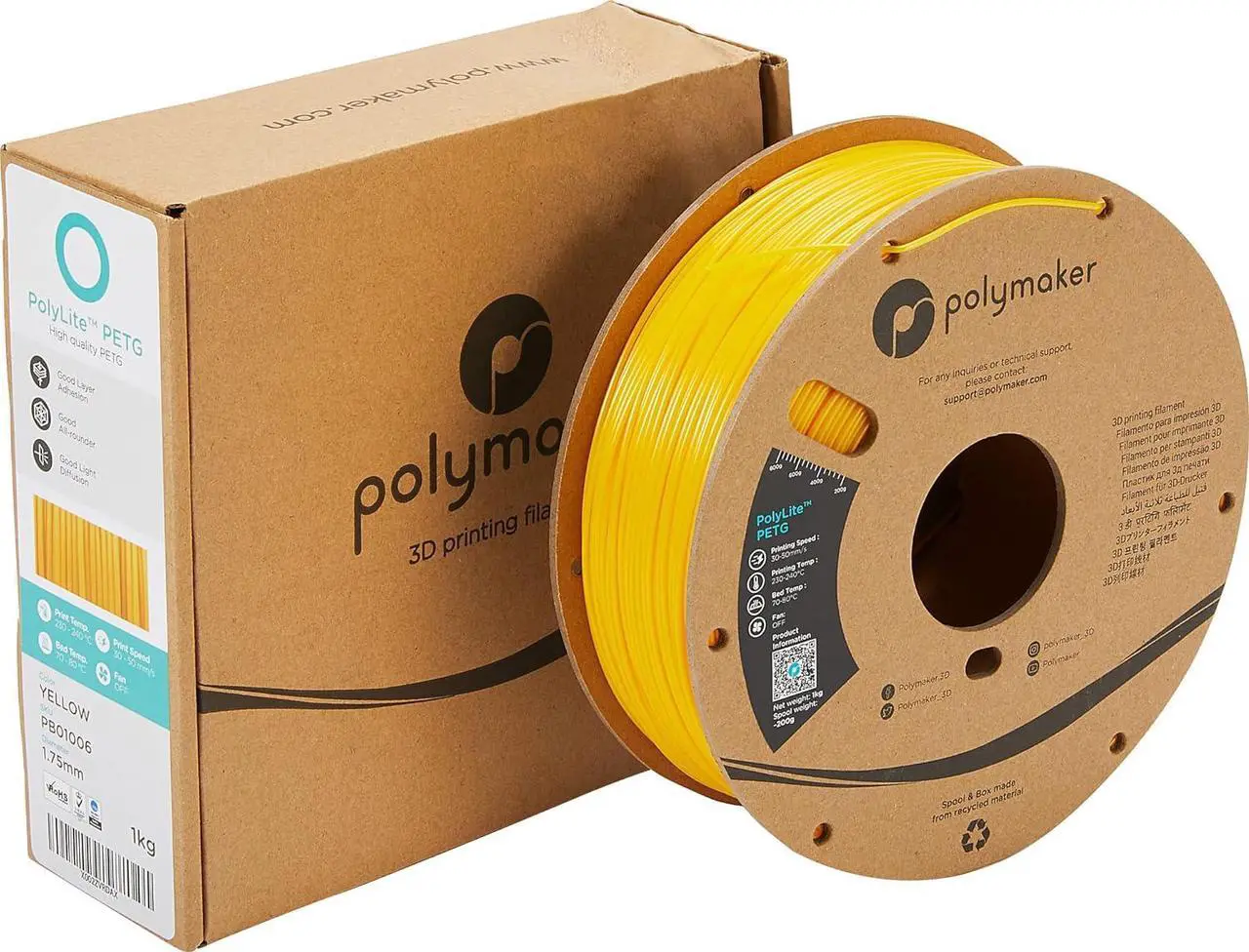 Alt view image 5 of 7 - Polymaker PETG Filament 1.75mm, 1kg Strong PETG 3D Printer Filament Yellow - PolyLite PETG Yellow 3D Printing Filament 1.75mm, Dimensional Accuracy +/- 0.03mm, Print with Most 3D Printers