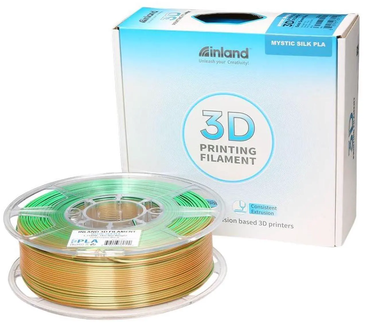 Alt view image 3 of 6 - INLAND Micro Center Mystic Silk PLA Filament - Black Gold Green Tri-Color 3D Printing Filament - Three Color Coextrusion Silk 3D Printer Filament 1.75mm - Dimensional Accuracy +/- 0.03mm - 1kg