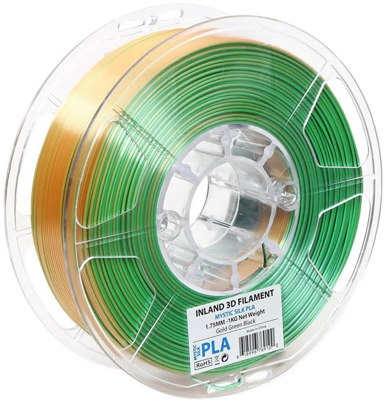 Alt view image 4 of 6 - INLAND Micro Center Mystic Silk PLA Filament - Black Gold Green Tri-Color 3D Printing Filament - Three Color Coextrusion Silk 3D Printer Filament 1.75mm - Dimensional Accuracy +/- 0.03mm - 1kg