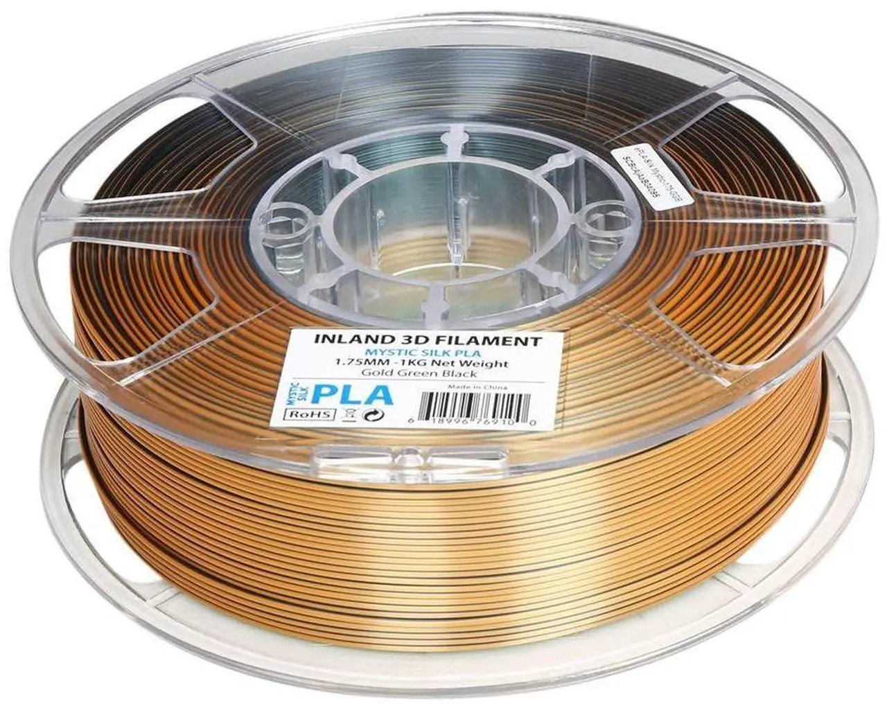 Alt view image 6 of 6 - INLAND Micro Center Mystic Silk PLA Filament - Black Gold Green Tri-Color 3D Printing Filament - Three Color Coextrusion Silk 3D Printer Filament 1.75mm - Dimensional Accuracy +/- 0.03mm - 1kg