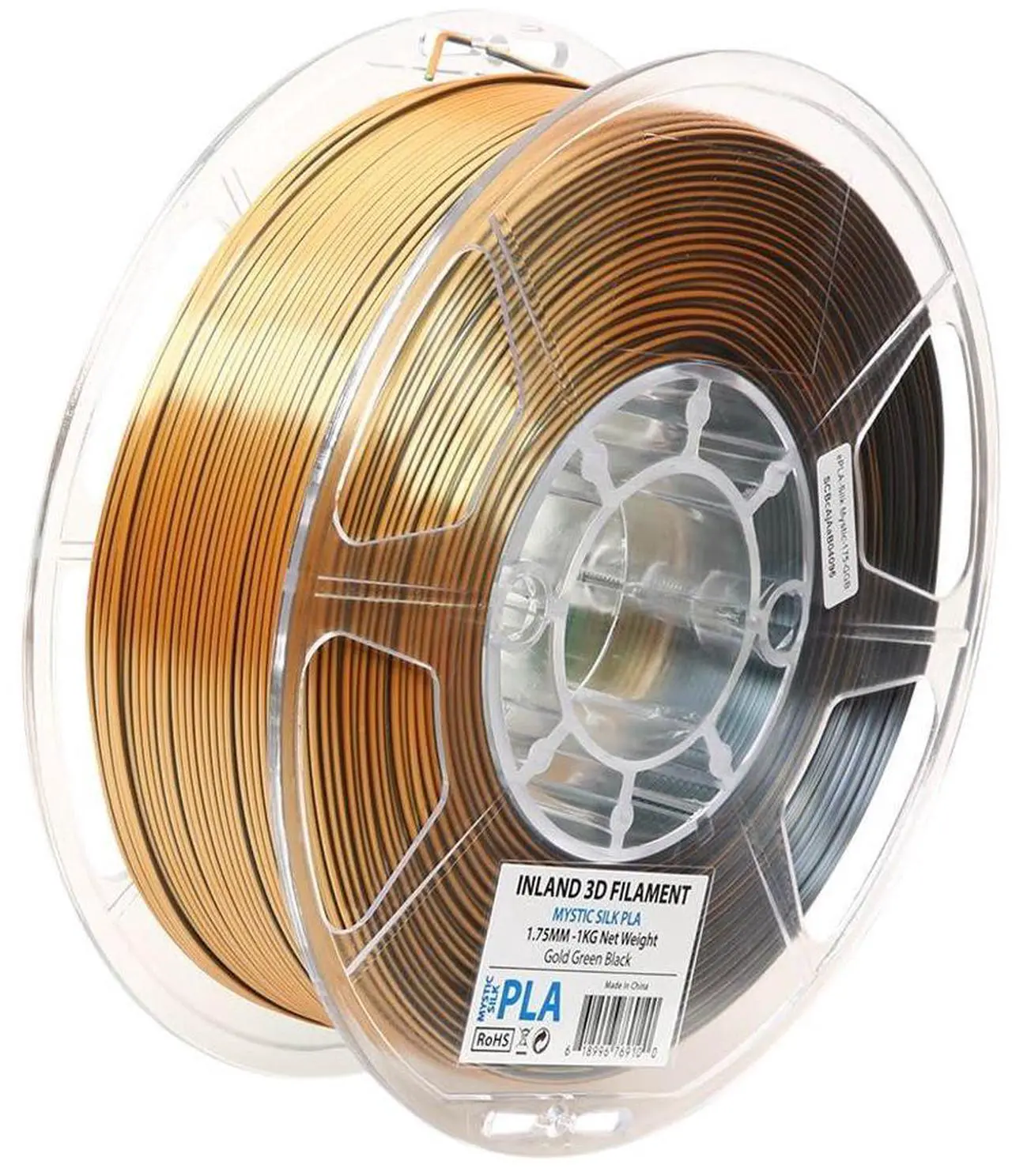 Alt view image 5 of 6 - INLAND Micro Center Mystic Silk PLA Filament - Black Gold Green Tri-Color 3D Printing Filament - Three Color Coextrusion Silk 3D Printer Filament 1.75mm - Dimensional Accuracy +/- 0.03mm - 1kg