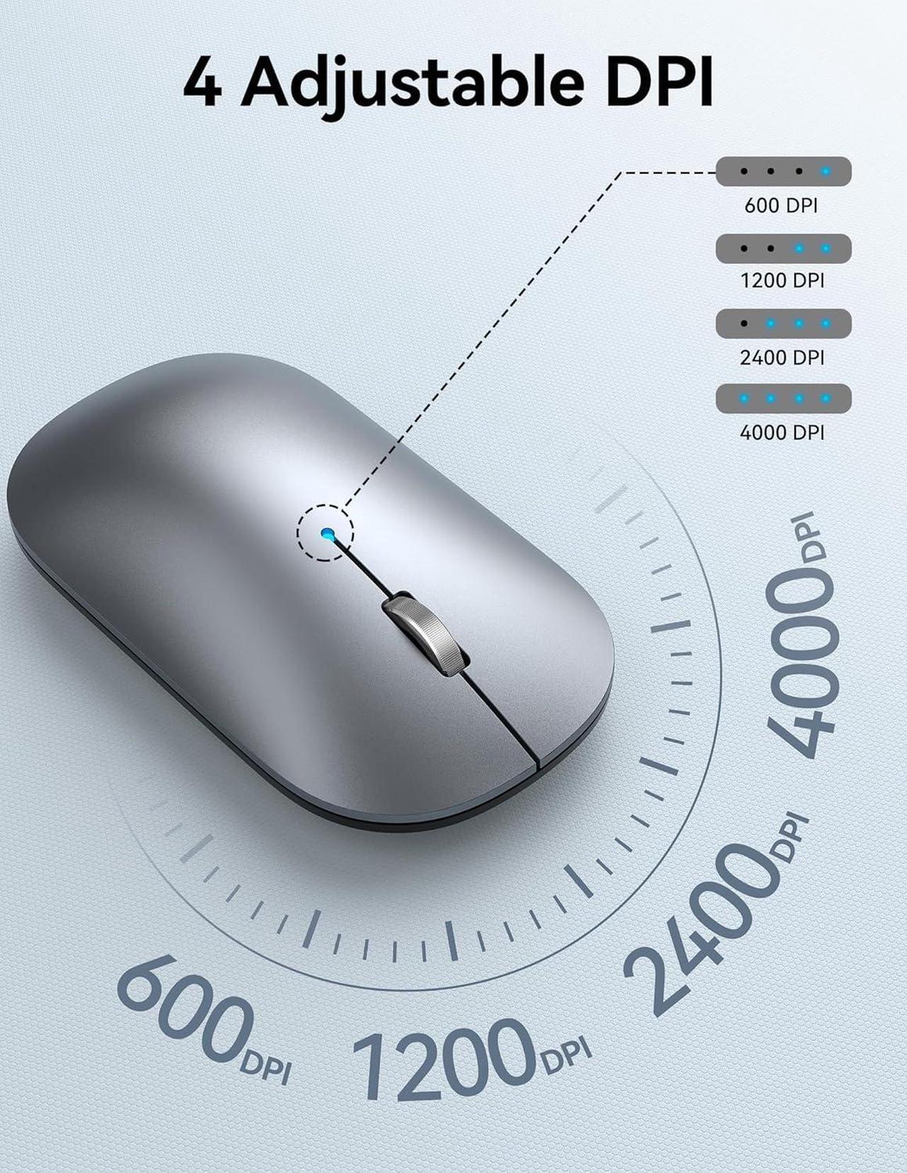Alt view image 4 of 7 - TECKNET Wireless Mouse, BT5.0/3.0 2.4GHz Silent Computer Mouse with USB Receiver,4000DPI Rechargeable Portable Bluetooth Mouse for Laptop/MacBook/Pro/iPad/Windows