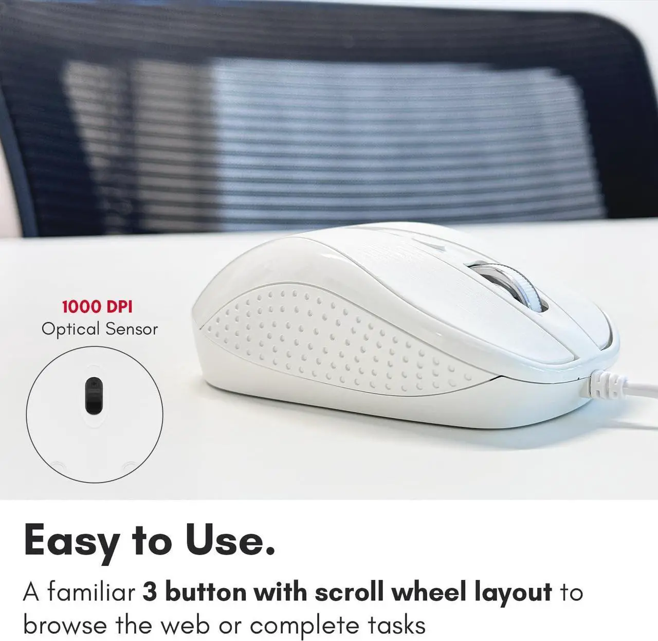 Alt view image 6 of 7 - Macally USB Wired Mouse with 3 Button, Scroll Wheel, & 5 Foot Long Cord, USB Mouse for Laptop and Desktop, Computer Mouse Wired Compatible with Apple Macbook, iMac, Mac Mini, Windows PC, & Chromebook
