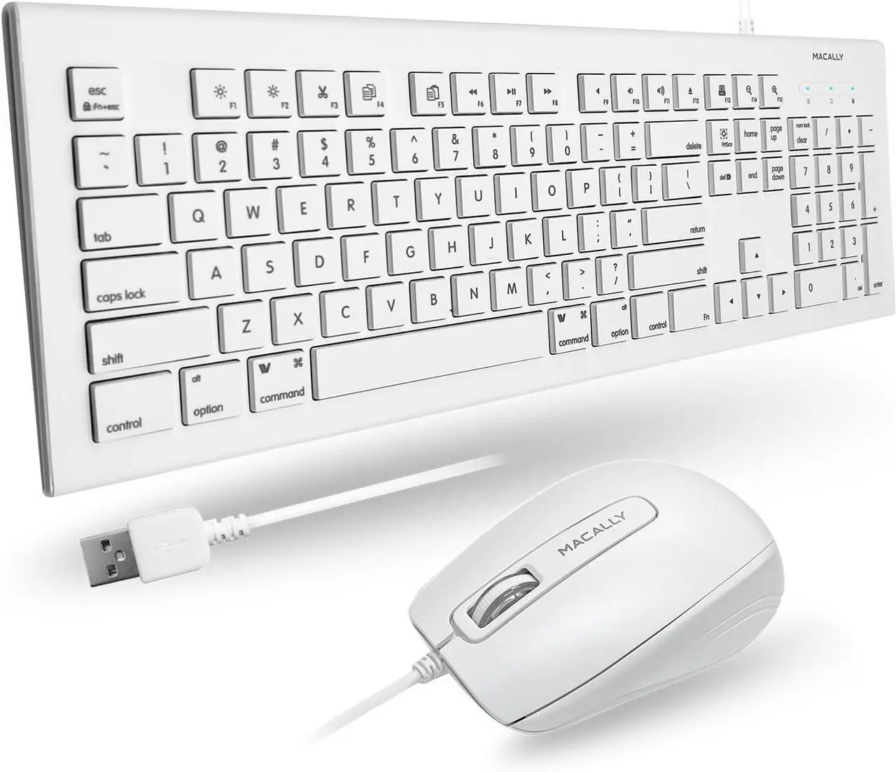 Main image of Macally 104 Key USB Wired Keyboard and Mouse Combo with Apple Shortcut Keys for Mac, iMac, Macbook, and Windows PC (MKEYECOMBO), White