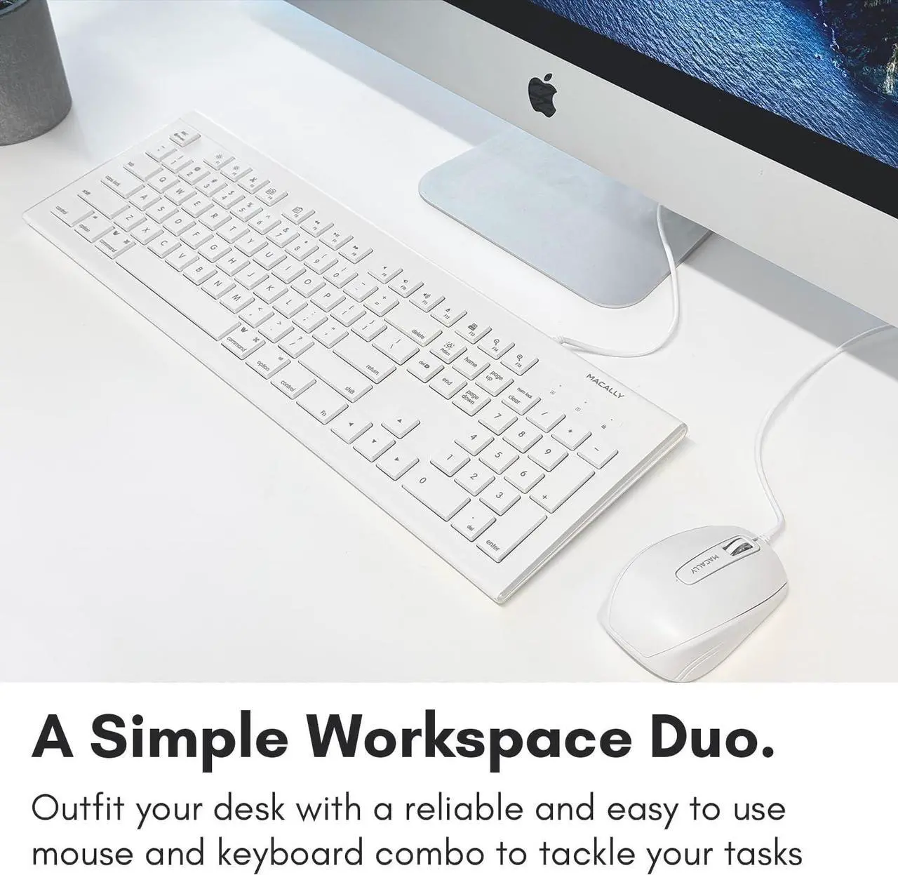 Alt view image 2 of 7 - Macally 104 Key USB Wired Keyboard and Mouse Combo with Apple Shortcut Keys for Mac, iMac, Macbook, and Windows PC (MKEYECOMBO), White