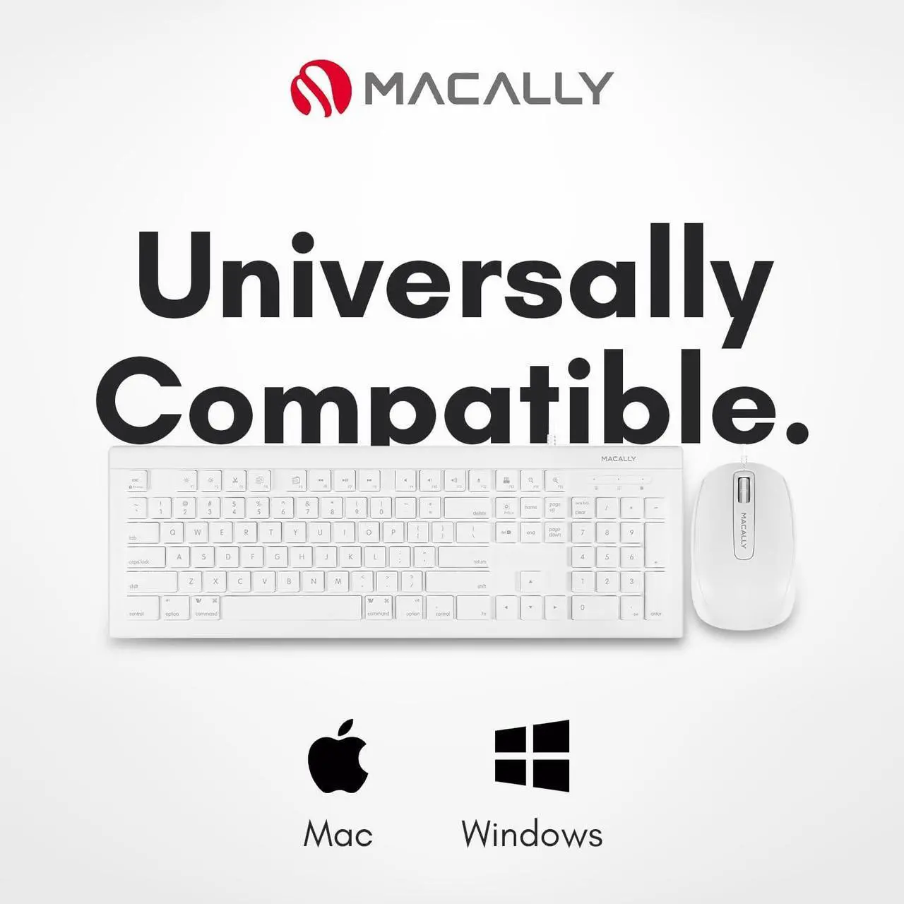 Alt view image 4 of 7 - Macally 104 Key USB Wired Keyboard and Mouse Combo with Apple Shortcut Keys for Mac, iMac, Macbook, and Windows PC (MKEYECOMBO), White